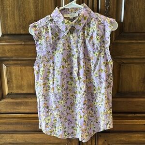 LOFT Lavender Sleeveless Floral Button-Front Blouse  NWT - Small